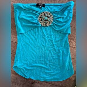 Sky Turquoise Tube Top with Silver medallion  - small size